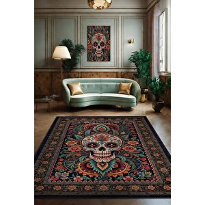 Kurukafa Figürlü Korku Temalı Salon Halısı Gotik Çok Renkli Oturma Odası Halı Konsept Halı 80x120 cm