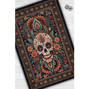Kurukafa Figürlü Korku Temalı Salon Halısı Gotik Çok Renkli Oturma Odası Halı Konsept Halı 80x120 cm