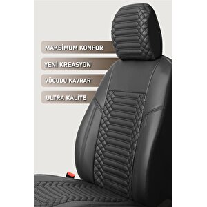 Ford Focus Titanium X Uyumlu Lüx Deri Oto Koltuk Kılıfı Ön Arka Takım Diamond Tam Siyah