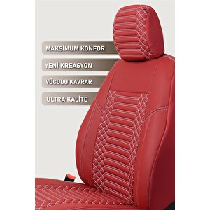 Renault Megane 3 Hatchback 2012-2016 Uyumlu Lüx Deri Oto Koltuk Kılıfı Ön Arka Takım Diamond Bordo