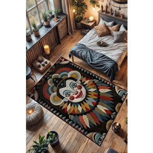 Geometrik Desenli Palyaço Temalı Halı Çok Renkli Oturma Odası Halısı Etnik Palyaço Halısı 120x180 cm