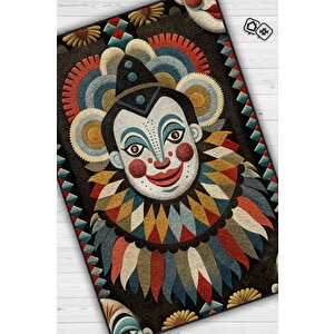 Geometrik Desenli Palyaço Temalı Halı Çok Renkli Oturma Odası Halısı Etnik Palyaço Halısı 200x300 cm