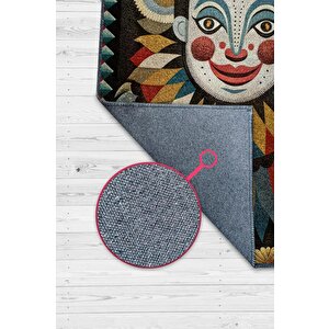 Geometrik Desenli Palyaço Temalı Halı Çok Renkli Oturma Odası Halısı Etnik Palyaço Halısı 200x300 cm