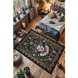 Gotik Palyaço Temalı Halı Siyah Çiçekli Oturma Odası Halısı Etnik Hediyelik Palyaço Halısı 200x300 cm