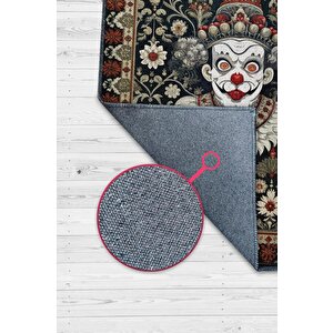 Gotik Palyaço Temalı Halı Siyah Çiçekli Oturma Odası Halısı Etnik Hediyelik Palyaço Halısı 200x300 cm