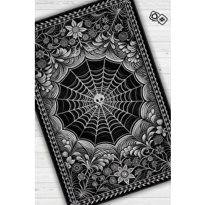 Gotik Örümcek Ağı Temalı Halı Siyah Çiçekli Oturma Odası Halısı Hediyelik Örümcekli Halı 120x180 cm