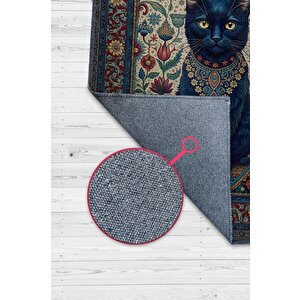 Kara Kedi Figürlü Korku Temalı Salon Halı Koyu Renkli Halı Gotik Korku Sanatı Konsept Halı 120x180 cm