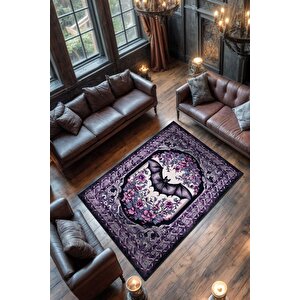 Mor Gotik Yarasa Desenli Korku Temalı Salon Halısı Mor Renk Halı Gotik Korku Sanatı Halısı 160x240 cm