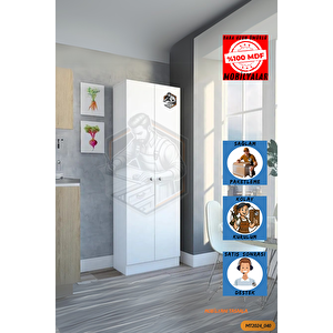 Tamamı Mdf 2 Kapaklı 5 Raflı Beyaz Boy Kiler Dolabı/erzak Dolabı