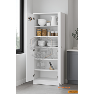 Tamamı Mdf 2 Kapaklı 5 Raflı Beyaz Boy Kiler Dolabı/erzak Dolabı