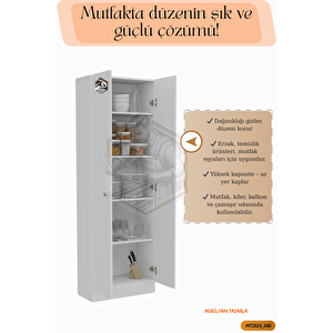 Tamamı Mdf 2 Kapaklı 5 Raflı Beyaz Boy Kiler Dolabı/erzak Dolabı