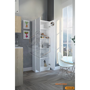 Tamamı Mdf 2 Kapaklı 5 Raflı Beyaz Boy Kiler Dolabı/erzak Dolabı