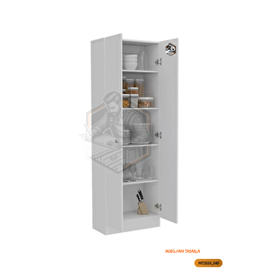 Tamamı Mdf 2 Kapaklı 5 Raflı Beyaz Boy Kiler Dolabı/erzak Dolabı