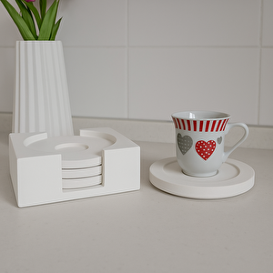 Beton Bardak Altlığı Set Fincan Çay Bardağı Beyaz