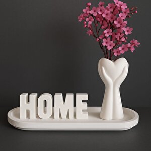 Beton Vazo Ve Home Yazısı Oval Tabak Set