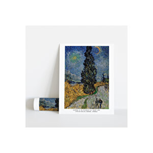 Dekoratif Çerçevesiz Poster Selvili Ve Yıldızlı Yol Vincent Van Gogh 21x30 cm
