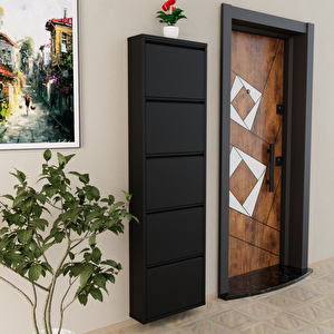 5 Kapaklı Metal Ayakkabılık Siyah