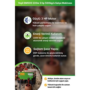 Yeşil SM500 220w 3 hp 500kg/s Salça Makinası Volt Motor