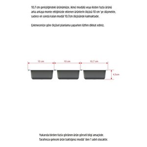 Mutfak Çekmece Içi Kaşıklık, Antrasit Üç Bölmeli Modül 11cm X 48cm