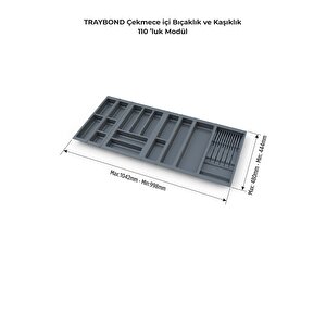 Çekmece Içi Kaşıklık Ve Bıçaklık Düzenleyici  Antresit, 104x48 Yandan Ve Boydan 4cm Kesilebilir