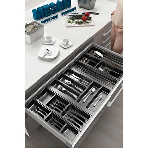 Mutfak Çekmece Içi Düzenleyici, Kaşıklık 94cm X 48cm Yanlar Ve Boydan 4cm Kesilebilir, Antrasit