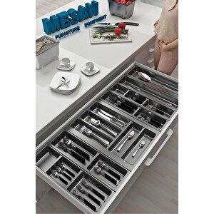 Mutfak Çekmece Içi Düzenleyici, Kaşıklık 104cm X 48cm Yanlar Ve Boydan 4cm Kesilebilir, Antrasit