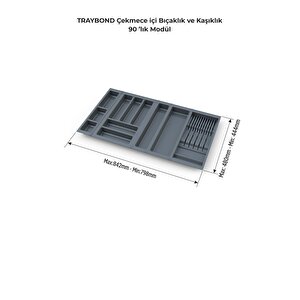 Çekmece Içi Kaşıklık Ve Bıçaklık Düzenleyici  Antresit, 84x48 Yandan Ve Boydan 4cm Kesilebilir