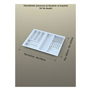 Çekmece Içi Kaşıklık Ve Bıçaklık Düzenleyici  Beyaz, 64x48 Yandan Ve Boydan 4cm Kesilebilir