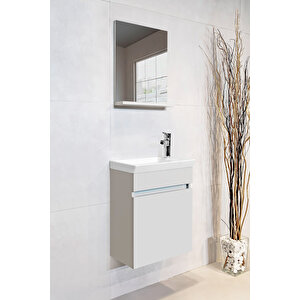 Fit Banyo Dolabı Seti (45 Cm Mozambik Gri Aynalı Lavabolu Mdf) Gri
