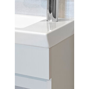 Fit Banyo Dolabı Seti (45 Cm Mozambik Gri Aynalı Lavabolu Mdf)