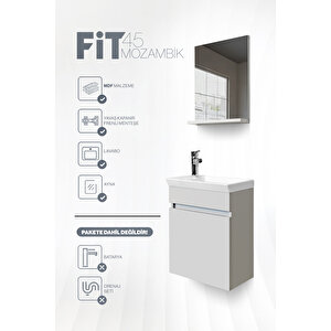 Fit Banyo Dolabı Seti (45 Cm Mozambik Gri Aynalı Lavabolu Mdf)