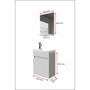 Fit Banyo Dolabı Seti (45 Cm Mozambik Gri Aynalı Lavabolu Mdf)