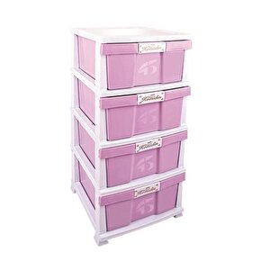 Srl-4003 Plastik Düz Komidin Mutfak Sebzelik 4 Katlı Pembe