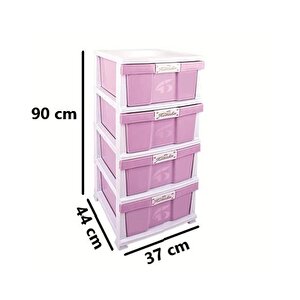 Srl-4003 Plastik Düz Komidin Mutfak Sebzelik 4 Katlı Pembe