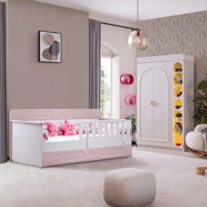 Flora Çocuk Odası Takımı, Flora Yavrulu Karyola, Dolunay 2 Kapaklı Dolap, Kitaplık - Pembe