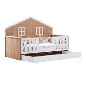 Yavrulu Karyola, Bello Yavrulu Montessori Yatak - Ceviz + 2 Adet Comfort Yatak
