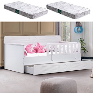 Yavrulu Karyola, Flora Yavrulu Montessori Karyola - Beyaz + 2 Adet Comfort Yatak