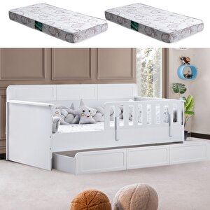 Yavrulu Karyola, Mira Yavrulu Montessori Karyola - Beyaz + 2 Adet Comfort Yatak