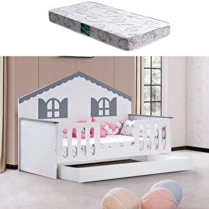 Yavrulu Karyola, Poli Yavrulu Montessori Yatak - Gri + 1 Adet Comfort Yatak