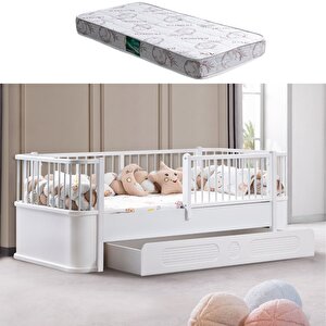 Yavrulu Karyola, Antalya Montessori Yavrulu Yatak - Beyaz + 1 Adet Comfort Yatak