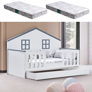 Yavrulu Karyola, Bello Yavrulu Montessori Yatak - Gri + 2 Adet Comfort Yatak