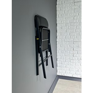 Hey 4'lü Katlanır Mutfak Sandalyesi Yemek Balkon Bahçe Otel Kafe Katlanır Sandalyesi Siyah Deri
