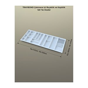 Çekmece Içi Kaşıklık Ve Bıçaklık Düzenleyici Beyaz, 114x48 Yandan Ve Boydan 4cm Kesilebilir