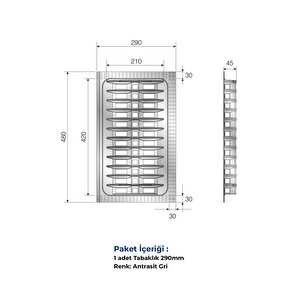 Çekmece Içi Tabaklık 29cmx48cm, Antresit (3cm En Ve 6 Cm Boydan Kesilebilir)