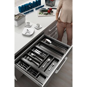 Mutfak Çekmece Içi Düzenleyici, Kaşıklık 64cm X 48cm Yanlar Ve Boydan 4cm Kesilebilir, Antrasit
