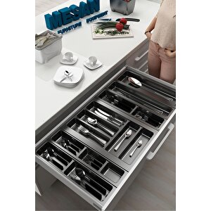 Mutfak Çekmece Içi Düzenleyici, Kaşıklık 84cm X 48cm Yanlar Ve Boydan 4cm Kesilebilir, Antrasit