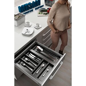 Mutfak Çekmece Içi Düzenleyici, Kaşıklık 44cm X 48cm Yanlar Ve Boydan 4cm Kesilebilir, Antrasit