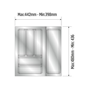 Mutfak Çekmece Içi Düzenleyici, Kaşıklık 44cm X 48cm Yanlar Ve Boydan 4cm Kesilebilir, Antrasit