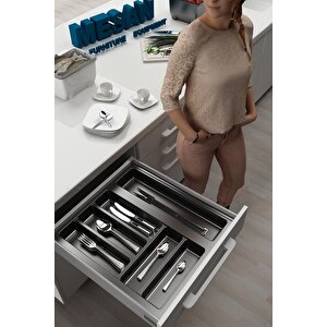 Mutfak Çekmece Içi Düzenleyici, Kaşıklık 39cm X 48cm Yanlar Ve Boydan 4cm Kesilebilir, Antrasit