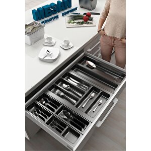 Mutfak Çekmece Içi Düzenleyici, Kaşıklık 74cm X 48cm Yanlar Ve Boydan 4cm Kesilebilir, Antrasit